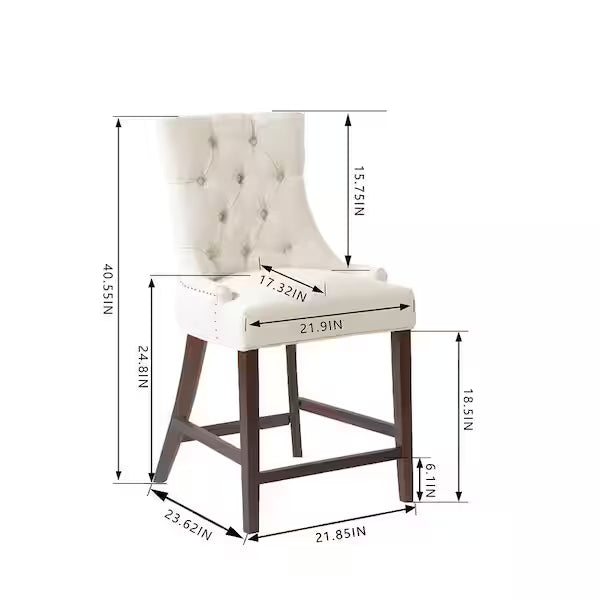 Taburete de barra tapizado Bakerford en color beige galleta con respaldo capitoné (juego de 2)