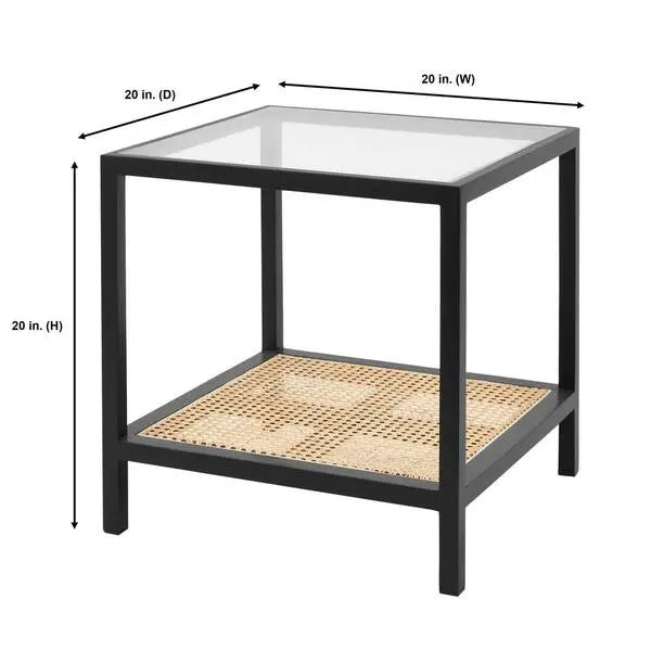 Mesa auxiliar cuadrada Odell en negro con ratán