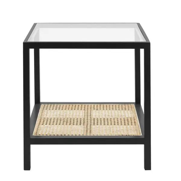 Mesa auxiliar cuadrada Odell en negro con ratán