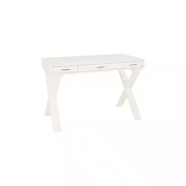 Escritorio rectangular de 122 cm en color marfil con 3 cajones y almacenamiento integrado