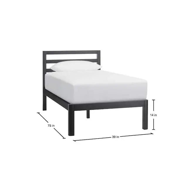 Cama individual Grandon de metal negro tipo plataforma con listones