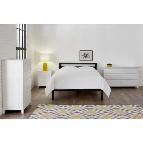 Cama individual Grandon de metal negro tipo plataforma con listones