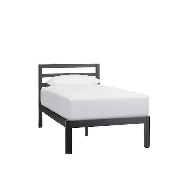 Cama individual Grandon de metal negro tipo plataforma con listones