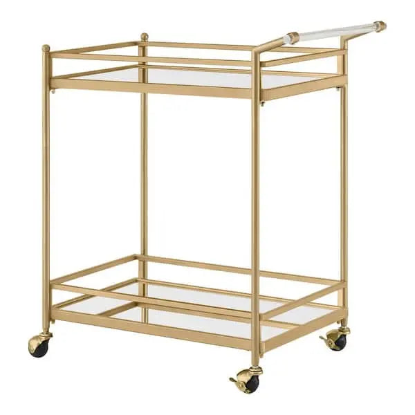 Carrito de bar de metal dorado con repisas de vidrio espejado