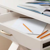Escritorio rectangular de 122 cm en color marfil con 3 cajones y almacenamiento integrado